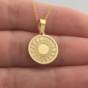 14k Solid Gold Sun Necklace, Personalized Sun Pendant, Sunshine Necklace, 14k Real Gold Sun Pendant
