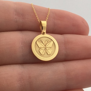 14k Solid Gold Butterfly Necklace, Personalized Butterfly Pendant, 14k Real Gold Butterfly Necklace
