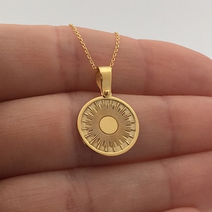 14k Solid Gold Sun Necklace, Personalized Sun Pendant, Sunshine Necklace, 14k Real Gold Sun Pendant