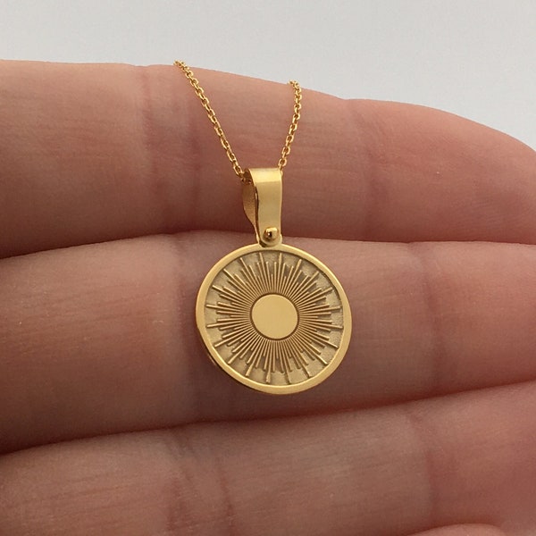 14k Solid Gold Sun Necklace, Personalized Sun Pendant, Sunshine Necklace, 14k Real Gold Sun Pendant