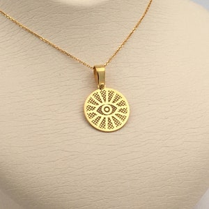14k Solid Gold Evil Eye Pendant Necklace: Personalized Amulet