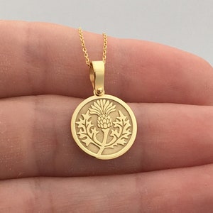 14k Solid Gold Thistle Pendant Necklace: Scottish Symbol
