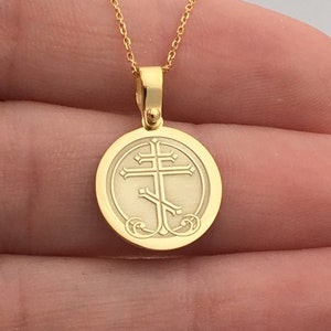 14k Solid Gold Constantine Cross Pendant Necklace: Personalized Engraving