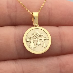 14k Solid Gold Mountain Necklace, Personalized Mountain Pendant, Mountain Pendant, 14k Real Gold Mountain Necklace