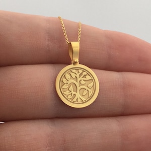14k Solid Gold Tree Necklace, Personalized Tree Pendant, Tree Pendant, 14k Real Gold Tree Necklace