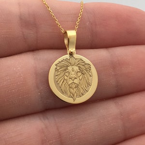 14k Solid Gold Lion Necklace, Personalized Lion Pendant, Lion Pendant, 14k Real Gold Lion Necklace