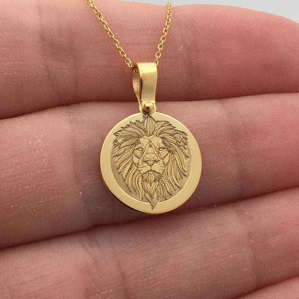 14k Solid Gold Lion Halskette, personalisierte Lion Anhänger, Lion Anhänger, 14k Real Gold Lion Halskette