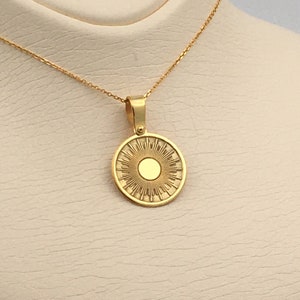 14k Solid Gold Sun Necklace, Personalized Sun Pendant, Sunshine Pendant, 14k Real Gold Sun Necklace