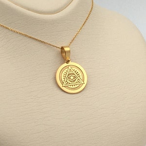 14k Solid Gold Eye of Providence Necklace: Personalized Pendant