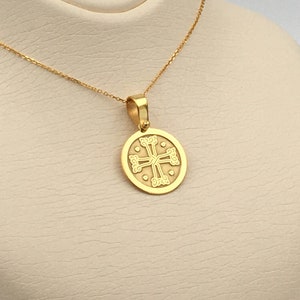 14k Solid Gold Armenian Cross Necklace, Personalized Armenian Cross Pendant, Protection Cross Necklace, 14k Real Gold Armenian Cross