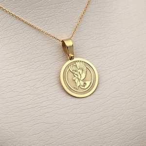 14k Solid Gold Eagle Necklace, Personalized Eagle Pendant, Bird Necklace, Animal Pendant, 14k Real Gold Eagle Pendant