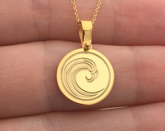 14k Solid Gold Wave Anhänger Halskette: Personalisierter Meeresschmuck