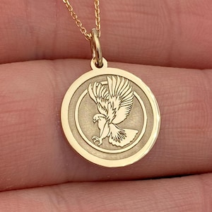14k Solid Gold Eagle Necklace, Personalized Eagle Pendant, Bird Pendant, 14k Real Gold Eagle Necklace