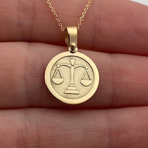 14k Solid Gold Scale of Justice Pendant: Libra Lawyer Charm