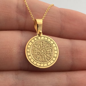 14k Solid Gold Viking Compass Necklace, Personalized Viking Compass Pendant, Vegvisir Pendant, 14k Real Gold Viking Compass Gift
