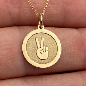14k Solid Gold Peace Sign Necklace, Personalized Peace Pendant, Peace Sign Pendant, 14k Real Gold Peace Symbol Necklace