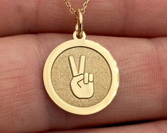 14k Solid Gold Peace Sign Necklace, Personalized Peace Pendant, Peace Sign Pendant, 14k Real Gold Peace Symbol Necklace