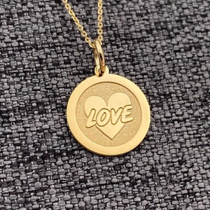 14k Solid Gold Heart Necklace, Personalized Heart Pendant, Love Necklace, Love Charm Pendant