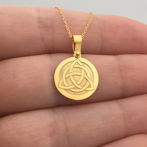 14k Solid Gold Triquetra Necklace, Personalized Triquetra Pendant, Irish Knot Pendant, Celtic Knot Necklace, 14k Real Gold Triquetra