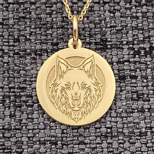 14k Solid Gold Wolf Necklace, Personalized Wolf Pendant, Wolf Pendant, 14k Real Gold Wolf Necklace
