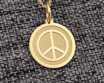 14k Solid Gold Peace Sign Necklace, Personalized Peace Pendant, Peace Sign Pendant, 14k Real Gold Peace Symbol Necklace