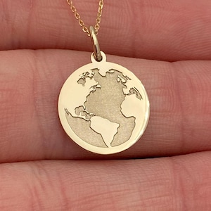 Collier carte du monde en or massif 14 carats, pendentif carte du monde personnalisé, pendentif terre, collier carte du monde, collier terre en or véritable 14 carats