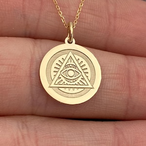 14k Solid Gold Eye of Providence Necklace - Personalized Pendant