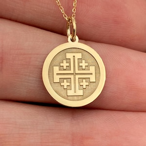 14k Solid Gold Jerusalem Cross Necklace, Personalized Jerusalem Cross Pendant, Protection Cross Necklace, 14k Real Gold Jerusalem Cross