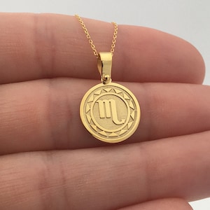 14k Solid Gold Scorpio Zodiac Necklace, Personalized Scorpio Zodiac Pendant, Scorpio Zodiac Symbol, 14k Real Gold Scorpio Zodiac Sign