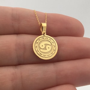 14k Solid Gold Cancer Zodiac Necklace, Personalized Cancer Zodiac Pendant, Cancer Zodiac Symbol, 14k Real Gold Cancer Zodiac Sign