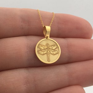 14k Solid Gold Dragonfly Necklace, Personalized Dragonfly Pendant, Dragonfly Symbol Pendant, 14k Real Gold Dragonfly Gift