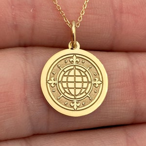 14k Solid Gold Earth Necklace, Personalized Globe Necklace, Gold WanderLust Necklace, Earth Charm, World Map Disc, Dainty World Map Necklace