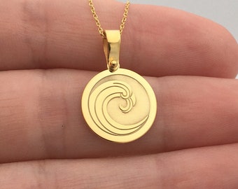 14k Solid Gold Wave Anhänger Halskette: Personalisierter Meeresschmuck