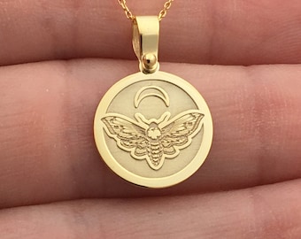 14k Solid Gold Luna Moth Necklace: Personalized Engraving