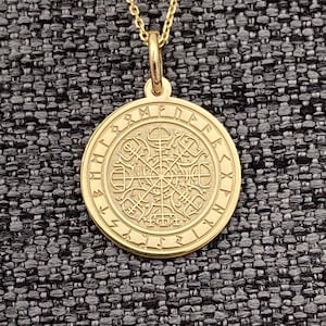 Dainty 14k Solid Gold Viking Compass Necklace, Personalized Viking Compass Pendant, Vegvisir Pendant, 14k Real Gold Viking Compass Gift