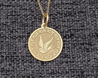 Zierliche 14k Massivgold Schwalbe Halskette: Personalisierter Vogel Anhänger