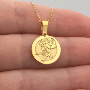 Collier fleur rose en or massif 14 carats, pendentif rose personnalisé, pendentif floral, collier de fleurs, collier fleur rose en or véritable 14 carats