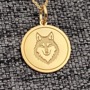 14k Solid Gold Wolf Necklace, Personalized Wolf Pendant, Wolf Pendant, 14k Real Gold Wolf Necklace