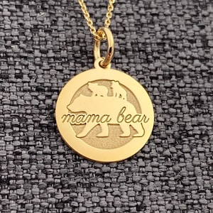 14k Solid Gold Mama Bear Pendant, Personalized Mama Bear Necklace, Animal Jewelry, Family Pendant, Bear Necklace, Mom Bear Charm