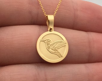 14k Solid Gold Hummingbird Necklace, Personalized Humming Bird Pendant, Bird Pendant, Hummingbird Jewelry, 14k Real Gold Humming Bird