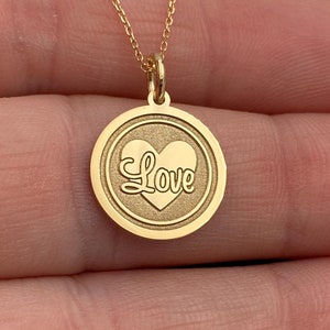 14k Solid Gold Heart Necklace, Personalized Heart Pendant, Love Necklace, Love Charm Pendant
