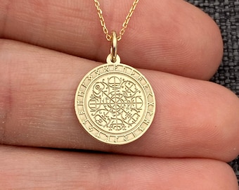 Zierliche 14k Gold Wikinger Kompass Halskette: Personalisierter Vegvisir Anhänger