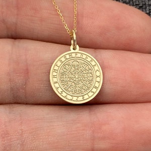Dainty 14k Solid Gold Viking Compass Necklace, Personalized Viking Compass Pendant, Vegvisir Pendant, 14k Real Gold Viking Compass Gift