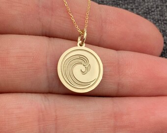 14k Solid Gold Wave Anhänger Halskette: Personalisierter Meeresschmuck