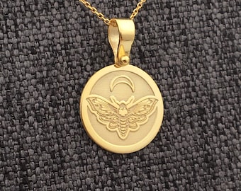 14k Solid Gold Luna Moth Necklace: Personalized Engraving