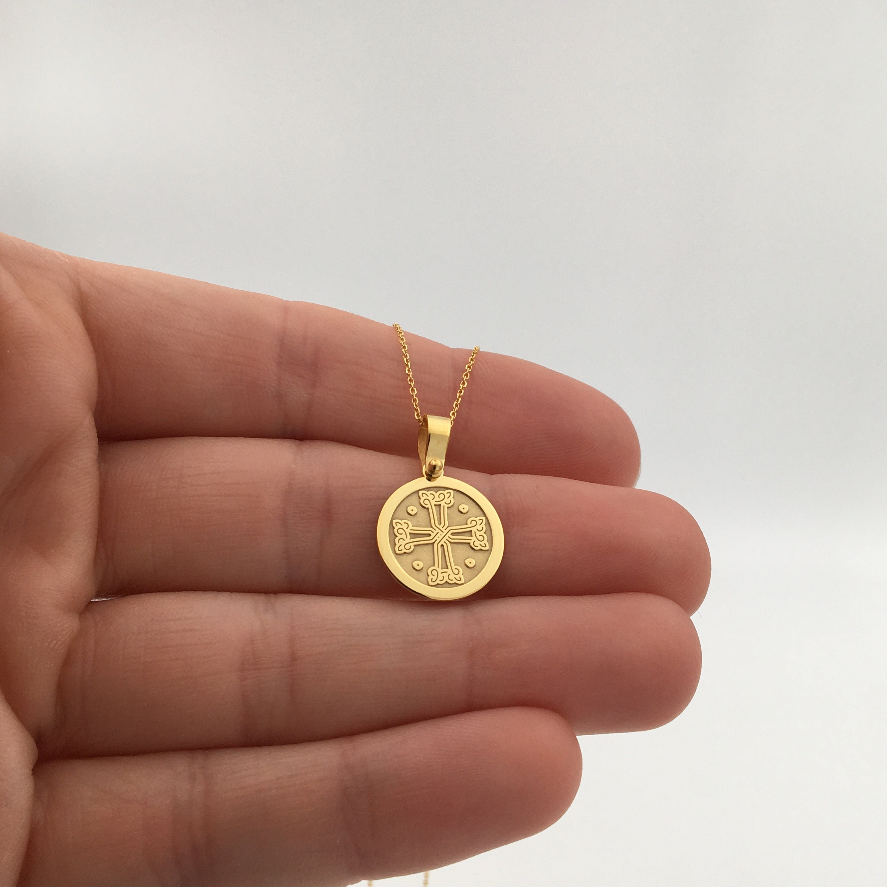 14k Solid Gold Armenian Cross Pendant, Personalized Armenian Cross Necklace, Protection Cross Pendant, Armenian Cross Necklace