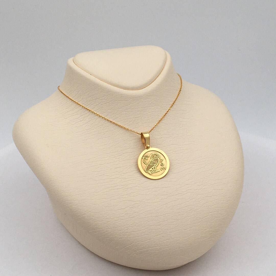 14k Solid Gold Owl Necklace, Personalized Owl Pendant, Owl Pendant