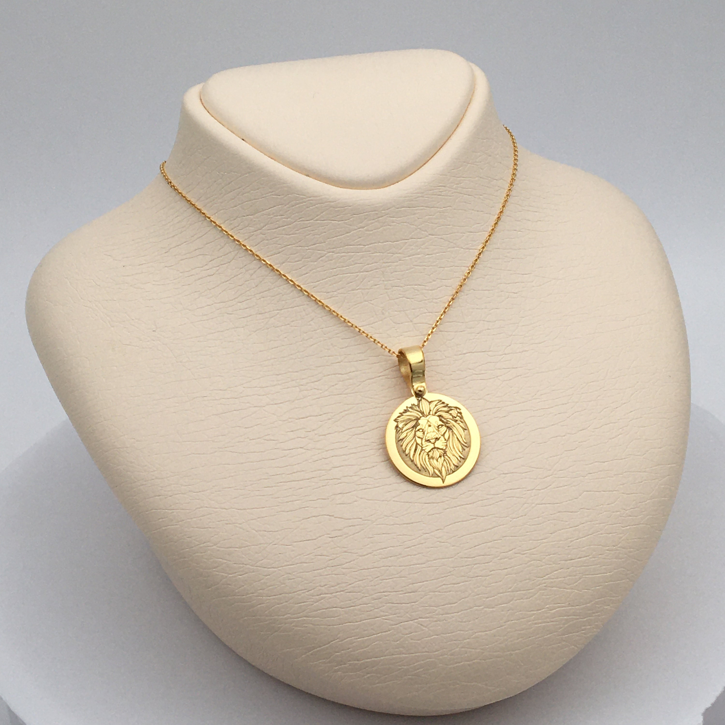 14k Solid Gold Lion Necklace Personalized Lion Pendant Lion Etsy