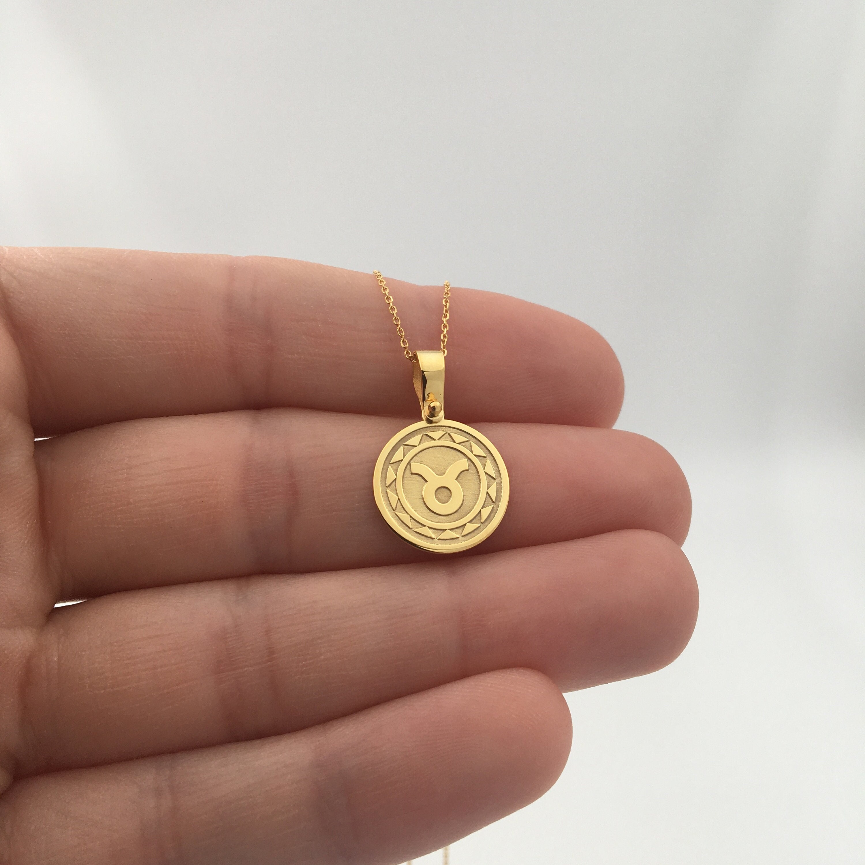 14k Solid Gold Taurus Zodiac Necklace, Personalized Taurus Zodiac Pendant, Taurus Zodiac Symbol, 14k Real Gold Taurus Zodiac Sign