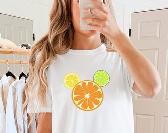 Citrus Musse Pigg-tröja, Orange Disney-tröja, Disney-semestertröja, kokett-estetik, Blomster- och trädgårdsfestivalen 2024, Musse Pigg-snacks-tröja